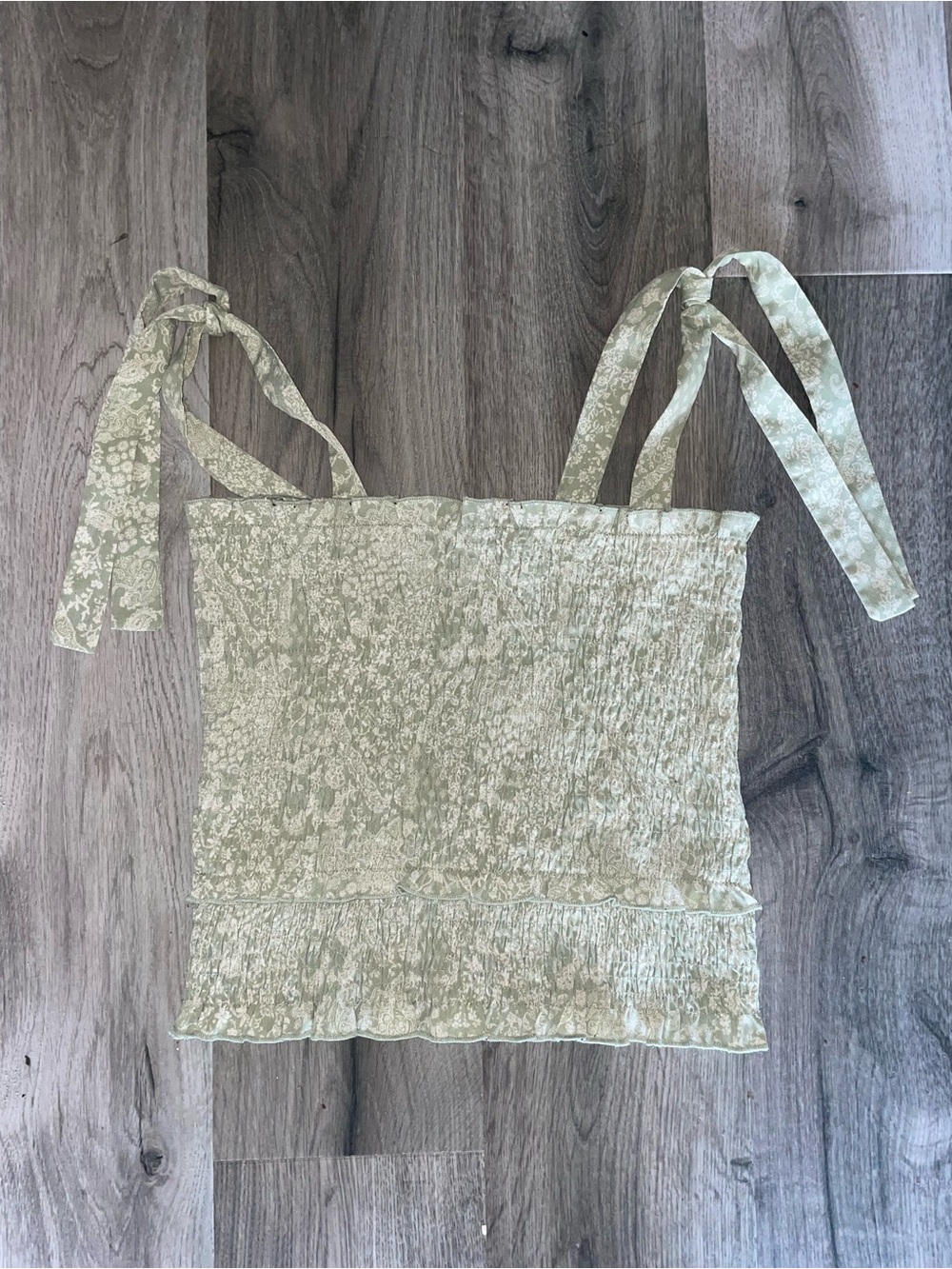 Paper Crane Sage Green Floral Tie-Shoulder Smocked Cami